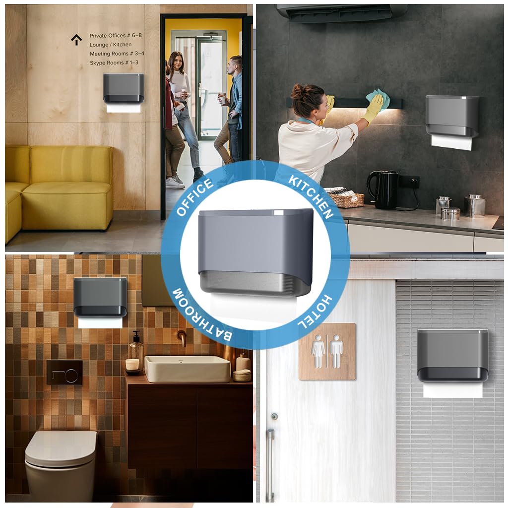 ORTIZA Paper Towel Dispenser Wall Mount, Dispenser Hotel Bathroom Paper Towel Dispenser with Lock Self Adhesive Wall Mount Large Capacity Paper Towel Dispenser for Home, Office, Public Area, Hotel