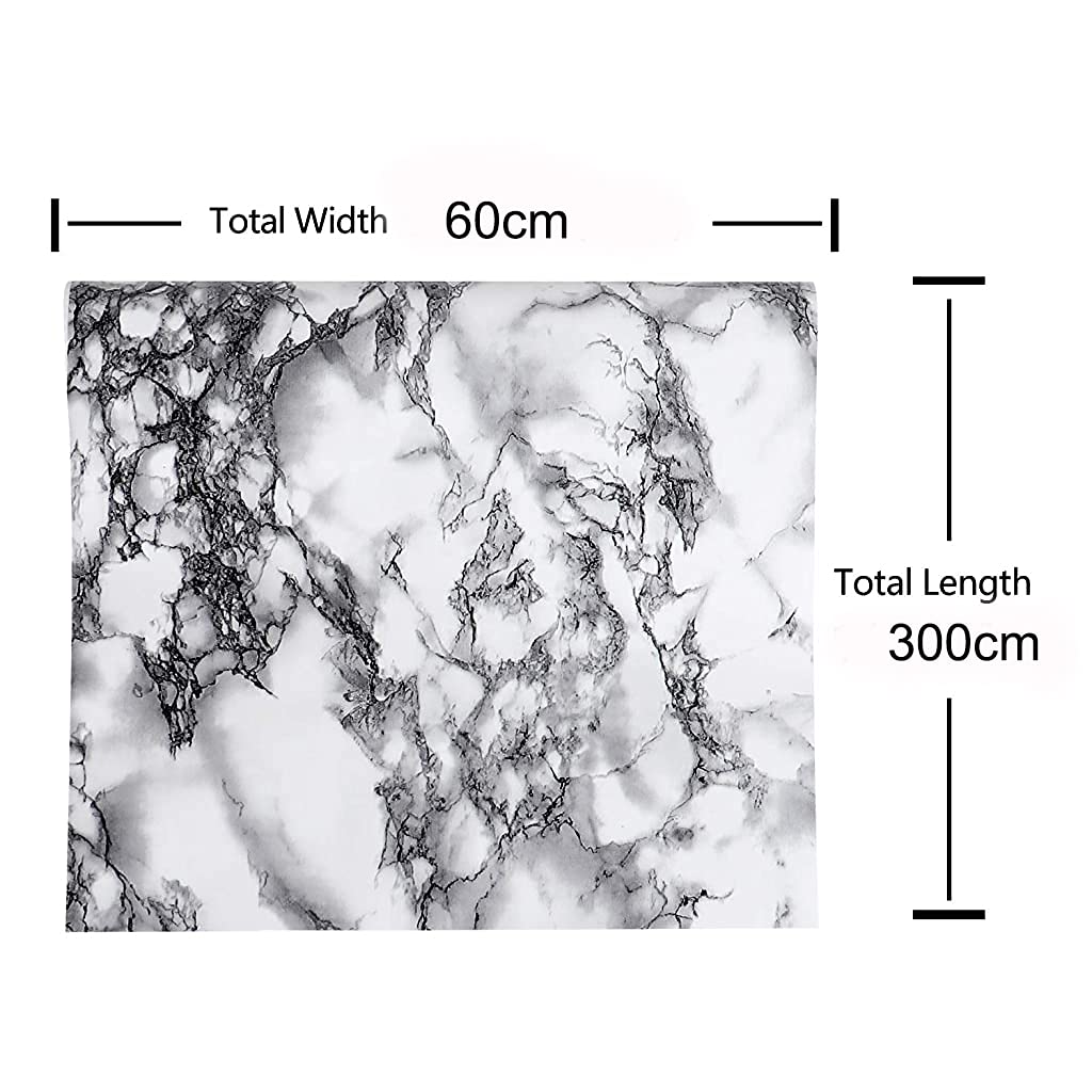 HASTHIP 60CM X 300CM Kitchen Wallpaper, Oil Stain Proof Waterproof Self-Adhesive Wall Stickers, Peel and Stick Wallpaper Marble Contact Paper for Kitchen Furniture, Walls, Table top, Floor (Black)