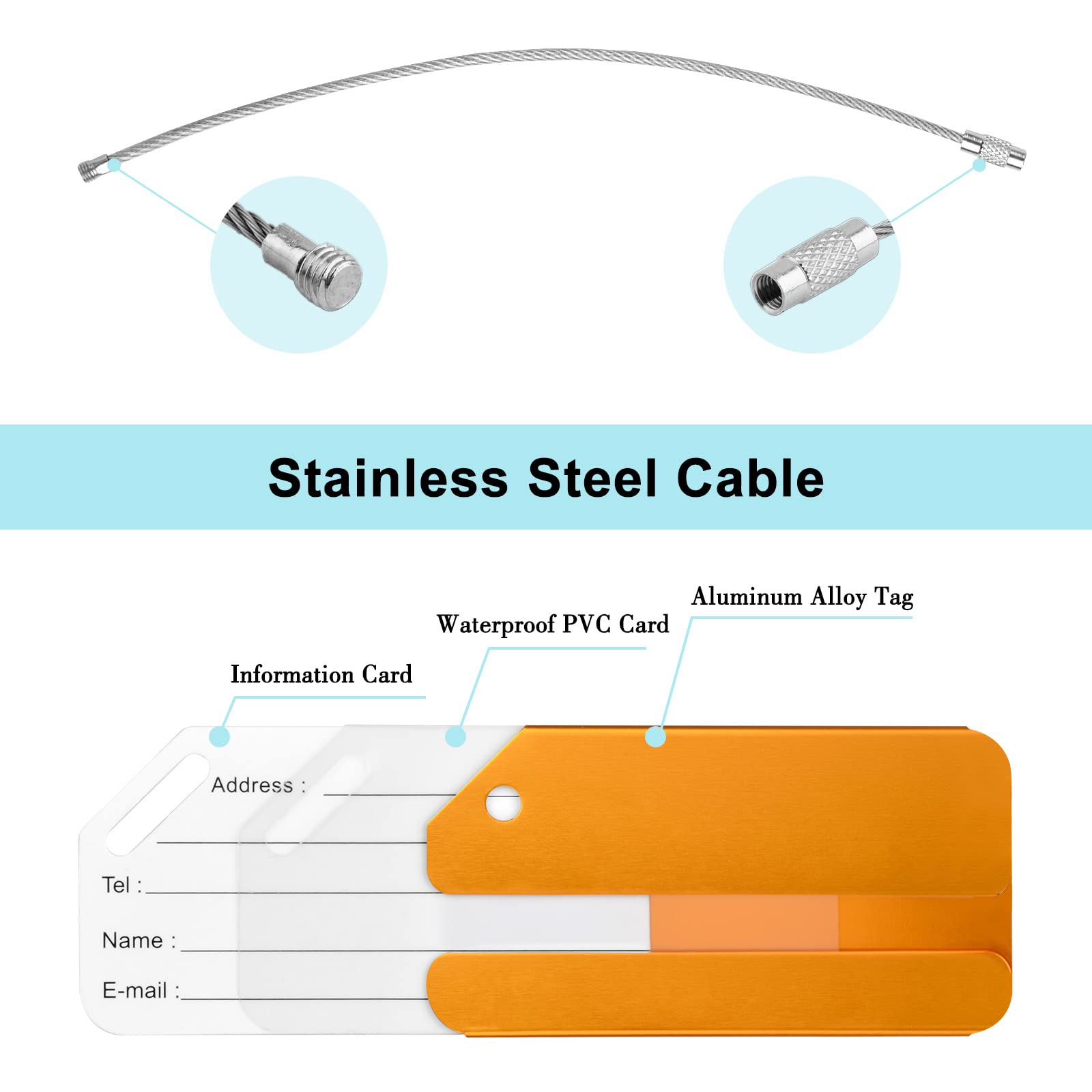 PALAY 6 Pcs Luggage Tags Aluminium Alloy Suitcase Tags Luggage Labels for Suitcases with Steel Loop 6 Colors Travel Tags for Baggage Identity ID Labels