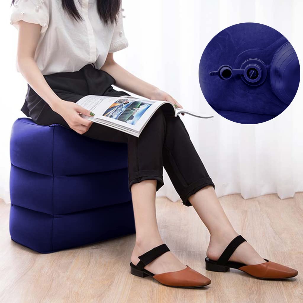 HANNEA Inflatable Travel Foot Rest Pillow, Air Travel Pillow Footstool Seat Foldable Travel Pillow for Flight Home Office Footstool Self-inflatable Air Travel Pillow for Adult Kids, Dark Blue