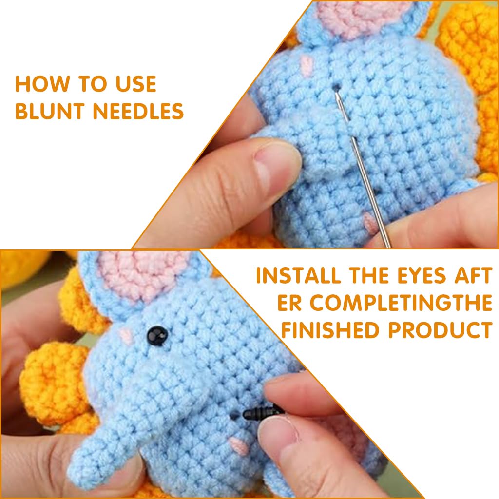 HASTHIP Crochet Stuffed Animal Kit Crochet Kit for Beginners Elephant Knitting Kit Full Set Crochet Starter Kit with Yarn, Polyester Fiber, Crochet Hooks, Tutorial Video, DIY Gift Friends (Sunflower)