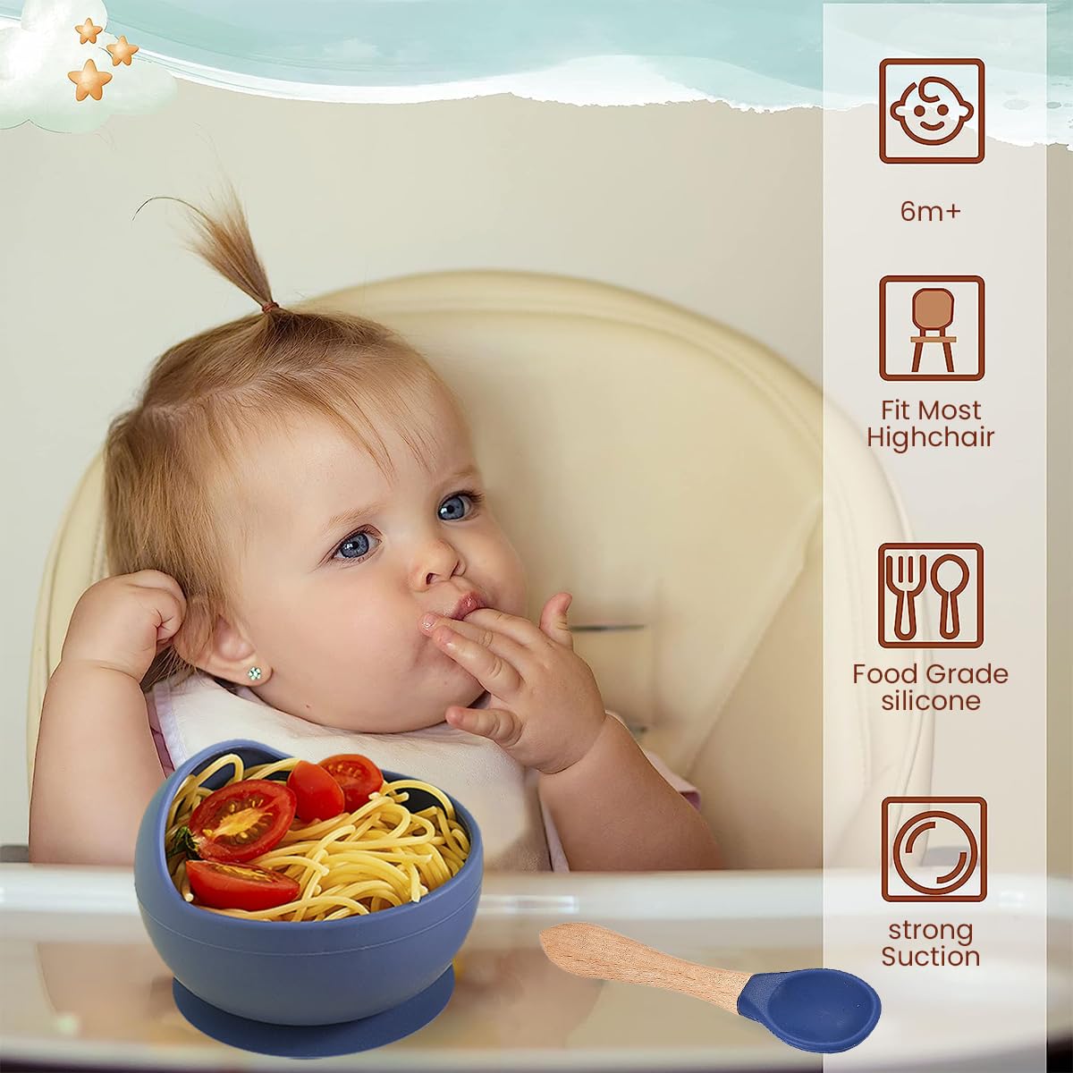 SNOWIE SOFT Silicone Bowl for Baby with Spoon & Fork, Suction Feeding Bowl, BPA Free Baby Bowls, Baby Weaning Supplies, Non-Slip Suction Unbreakable Feeding Bowl for Baby/Toddler/Kids, Easy to clean