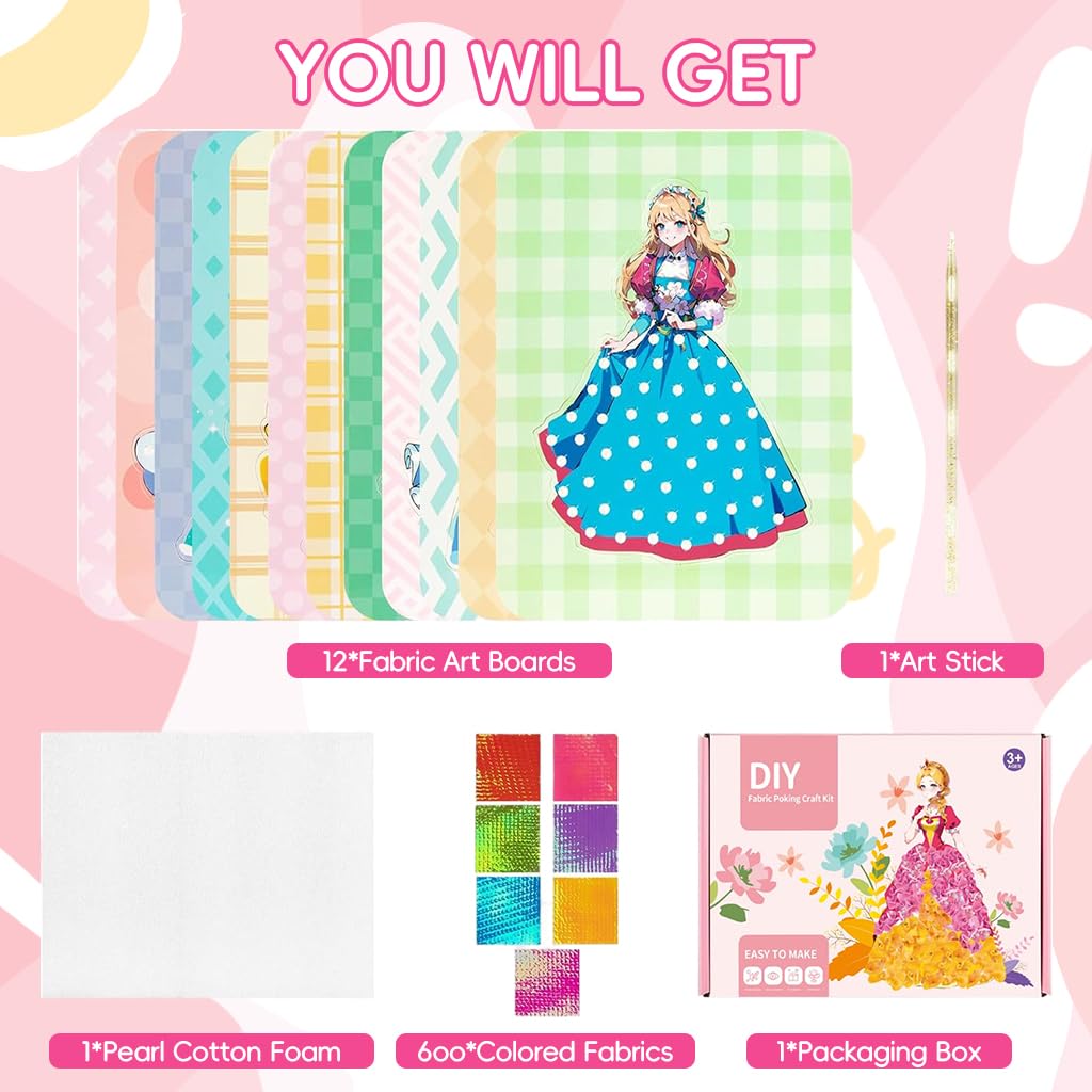 PATPAT DIY Art Painting Kit Paper Art Set of 12Pcs Princess Theme Girls 3D Dressing Painting Kit Kids Hands-on Art Craft Kit for Kids 3-6 Years Old Gift for Kids