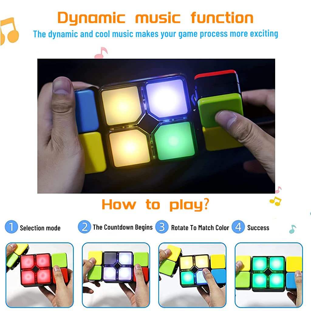 PATPAT Electronic Fidget Toy Magic Cube Musical Toys for Kids, Rubik's Cube Light Toys for Kids, Board Games Magic Cube with 4 Game Modes, Fine Motor Skill Toys for Kids, Birthday Gift for Girls Boys