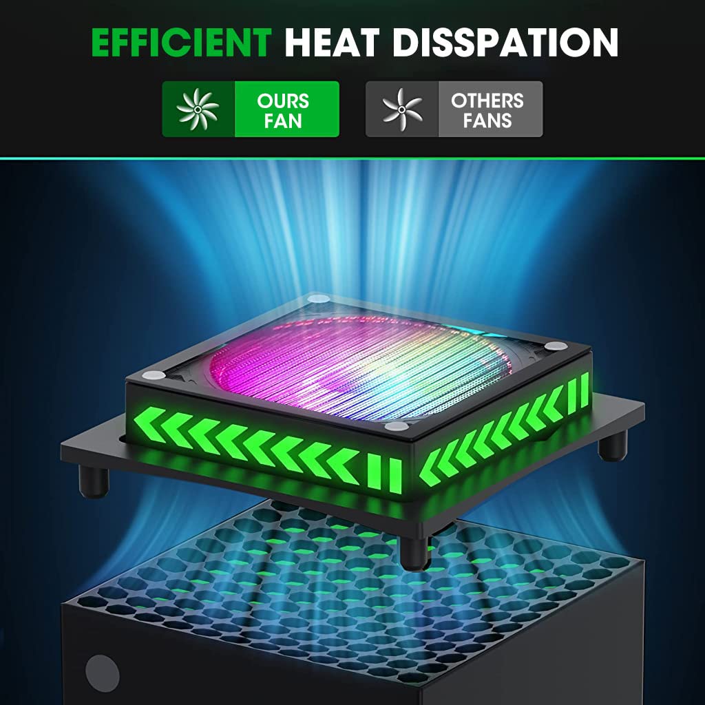 Verilux RGB Cooling Fan for Xbox LED Fan Cooling System with Dust Screen, 8 Single Color Multi Light Effect Low Noise Cooling Fan for Xbox Series X Support Switch Control, App Control, Remote Control