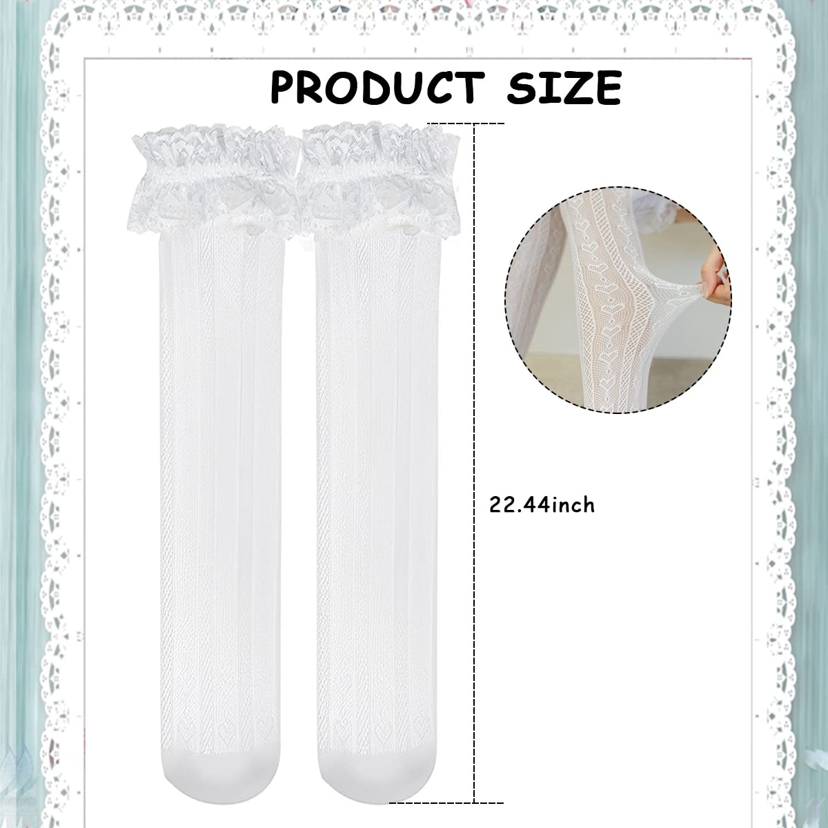PALAY Lolita Lace Socks for Girls Teens Fishnet Over Knee High Socks Hollow Out Stockings Long Loose Socks for Mary Jane Shoes, Lolita Dress, Uniforms (1 Pair, White)