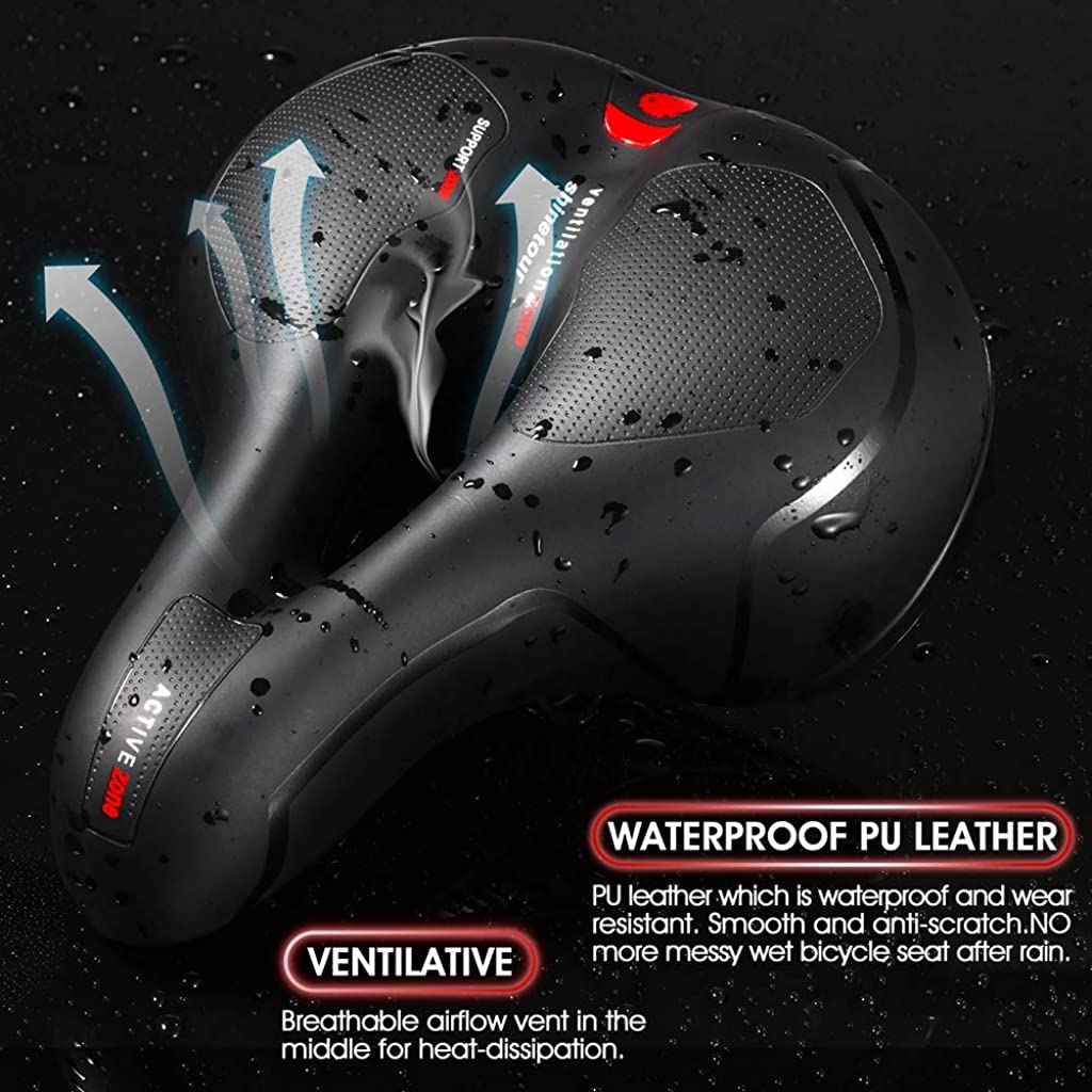 Proberos Cycle Seat with Red Reflective Safety Strip, Universal Memory Foam Bicycle Seat Waterproof Breathable Shock Absorbing Bike Saddle for Bike Mountain Bike