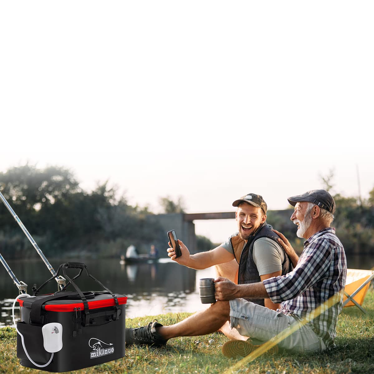 Proberos 23L Fishing Bucket with Lift Handle, Foldable Fish Bucket, Live Fish Container, Multi-Functional EVA Fishing Bag for Outdoor, Live Fish Lures Bucket and Fish Protection Bucket (Black)