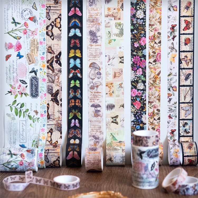 HASTHIP 20 Rolls Washi Tape Set - Floral Butterfly Decorative Masking Tape, Adhesive Tape for Bullet Journal Supplies, Junk Journal, Diy Craft, Scrapbooking Supplies, Gift Wrapping, Party Decoration
