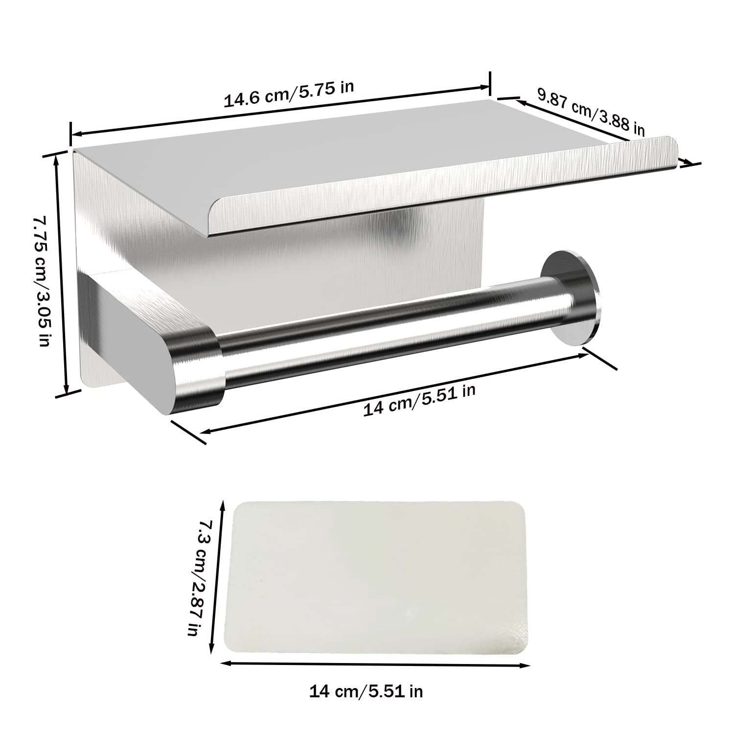 HASTHIP Toilet Paper Holder Shelf - Wall Mounted Stainless Steel Toilet Paper Holder with Phone Shelf, Toilet Paper Roll Holder for Bathroom Accessories (Sliver)
