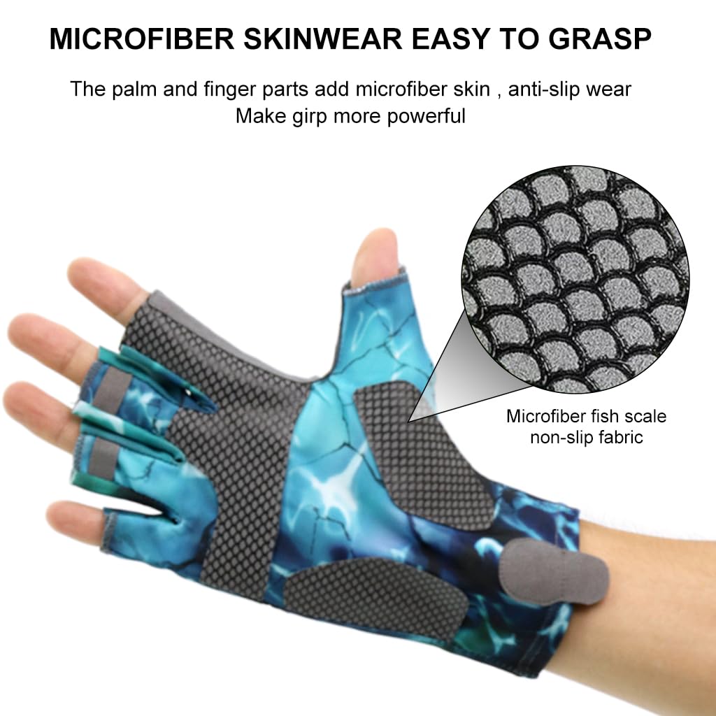 Proberos Outdoor Sports Anti-Slip Fishing Gloves, UV Protection Fishing Fingerless Gloves UPF50+ Sun Gloves Men Women for Kayaking, Hiking, Paddling, Driving, Canoeing, Rowing (XL)