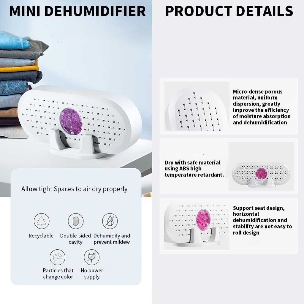 HASTHIP Mini Dehumidifier for Room Moisture Reusable Dehumidifier Moisture Absorbers for Closet, Portable Dehumidifier for Small Space Portable Unplugged Dehumidifier for Shoe Box, Shelf, Wardrobe