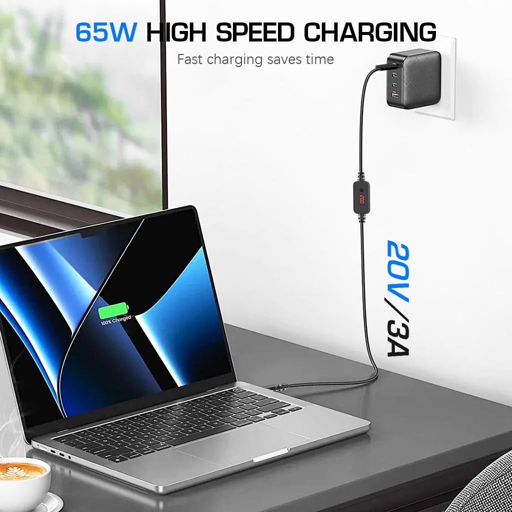 Verilux USB C to DC Cable with 8 DC Connectors, 5V-20V Adjustable Power Design with Switch Button, 3.3Ft USB C to DC Converter Charging Cable for Notebooks, Portable Monitors, Stationary Routers
