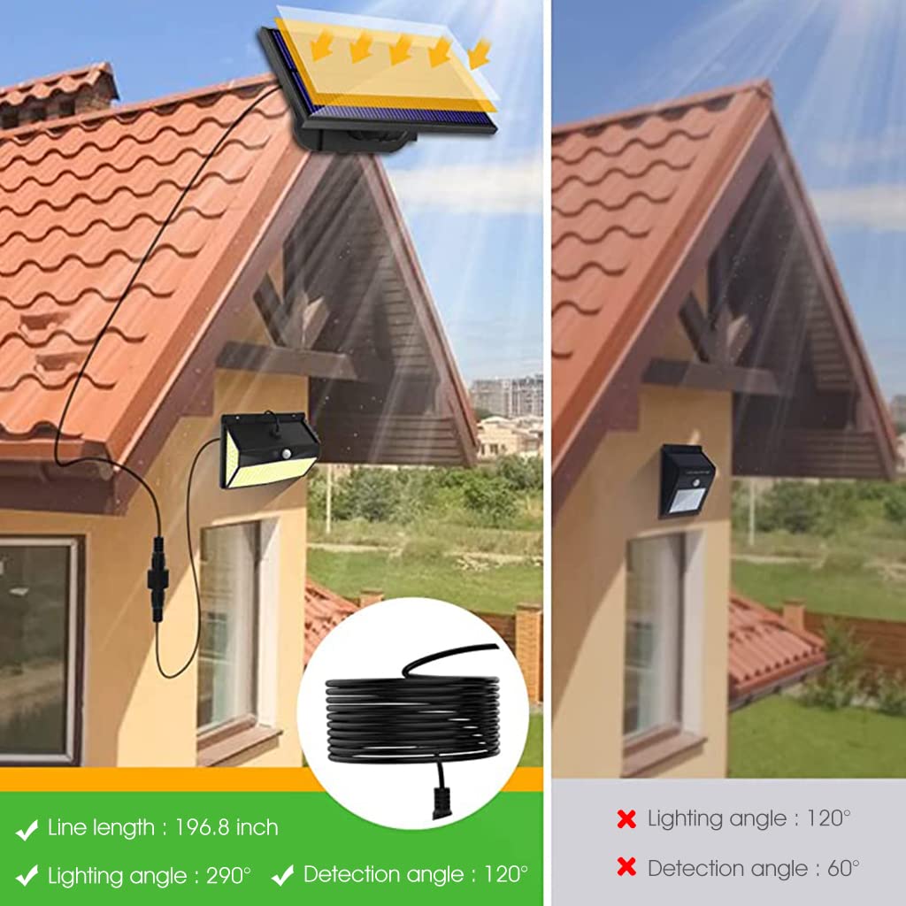 ELEPHANTBOAT Solar Light Outdoor Waterproof with Motion Sensor, 318 LED Solar Street Light Outdoor Waterproof with 3 Modes, 290° Lighting Angle Solar Wall Light for Garden with 5 m Cable