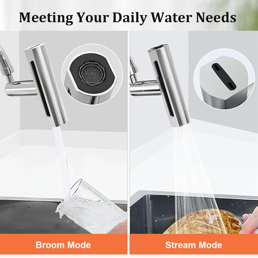 HASTHIP Kitchen Faucet 360° Swivel 4 in 1 Waterfall Kitchen Faucet Plating Kitchen Sink Faucet Extender Splash-Proof Faucet Universal Waterfall Kitchen Faucet with Installation Kit