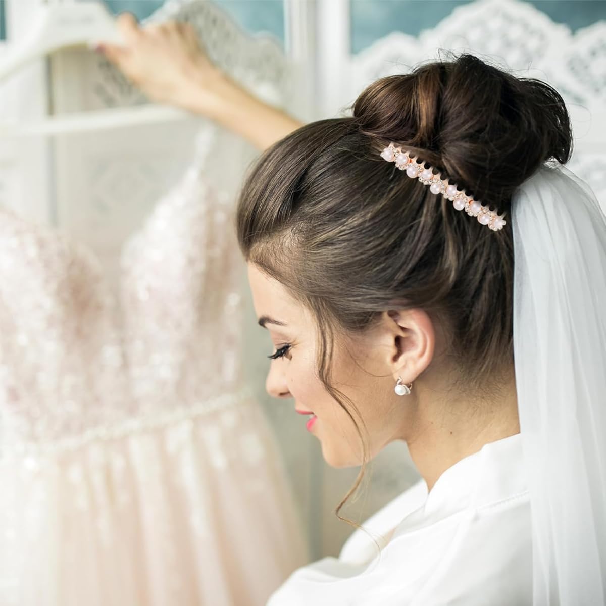 PALAY 2Pcs Pearl Hair Comb Pins Women Pearl Rhinestone Hair Pin Side Hair Comb Pin Women Rose Golden Alloy Pearl Rhinestone Bridal Hair Accessories Hair Pins