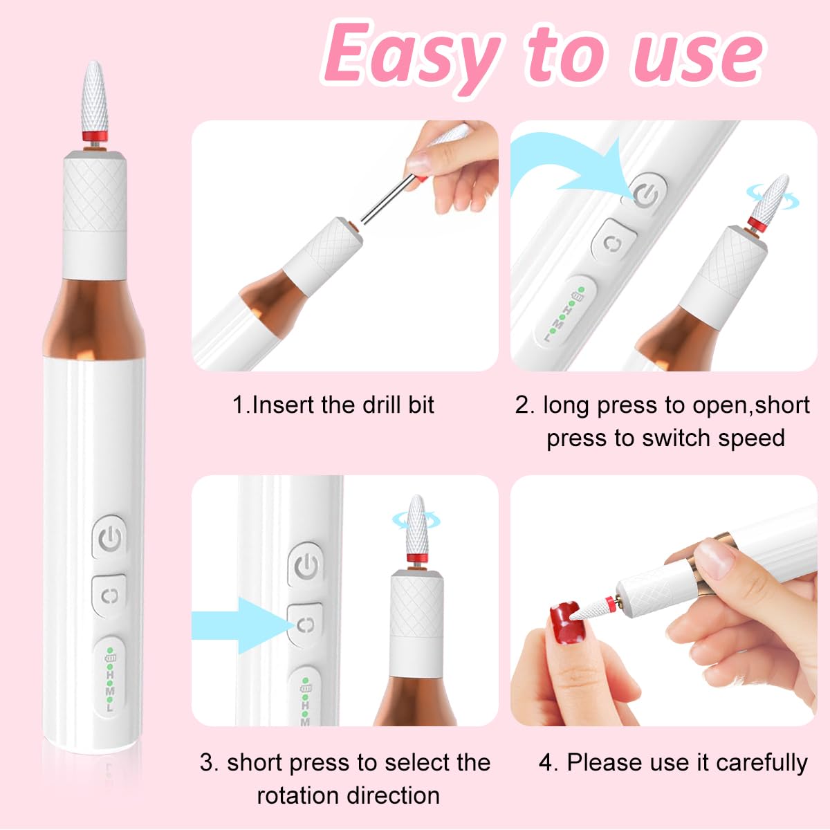 MAYCREATE Nail Drill,Cordless Electric Files for Gel Nails Efile Manicure Kit Women Rechargeable Wireless Drill para Uñas Profesional Machine