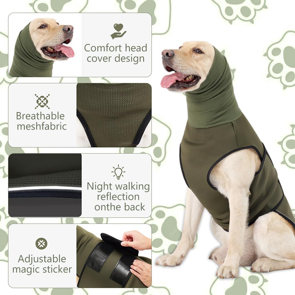 Qpets Dog Clothes with Head Wrap Comforting Dog Clothes for Large Medium Breeds Dog Anxiety Jacket Adjustable Hook and Loop Closure Breathable All Season Dog Jacket for 20-30kg Dogs, XXL