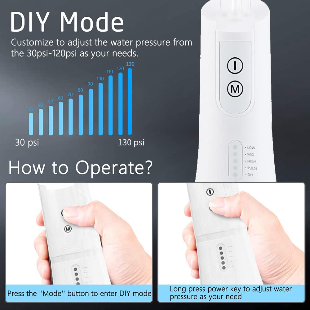 HANNEA Flosser for Teeth Portable Dental Flosser for teeth Oral Care for Braces Bridges, Rechargeable IPX7 Waterproof and 5 Modes, 400ML Water Flosser for Home Travel