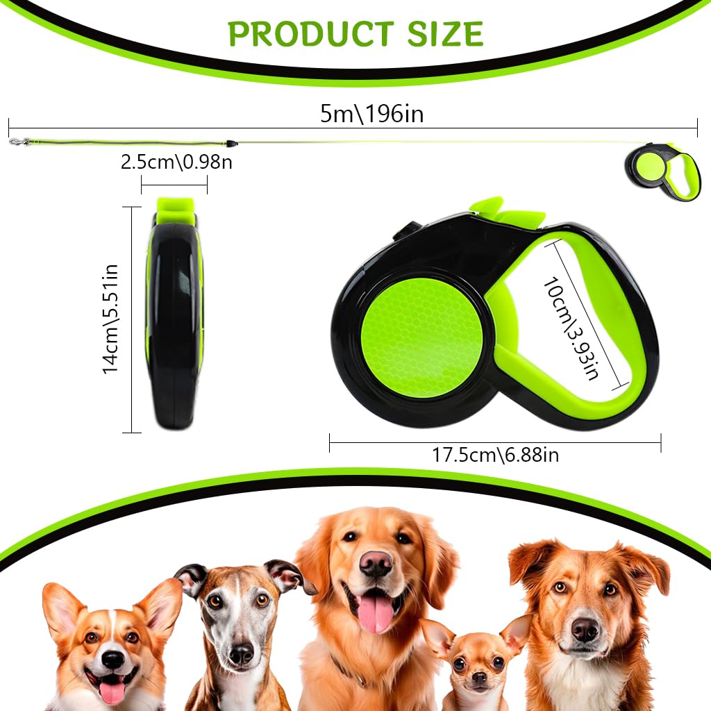 Qpets 16.4 Reflective Dog Leash Auto Retractable Dog Leash Retractable Dog Leash with 360 Degree Swivel Quick Release Buckle, No Pull Safety Reflective Dog Leash