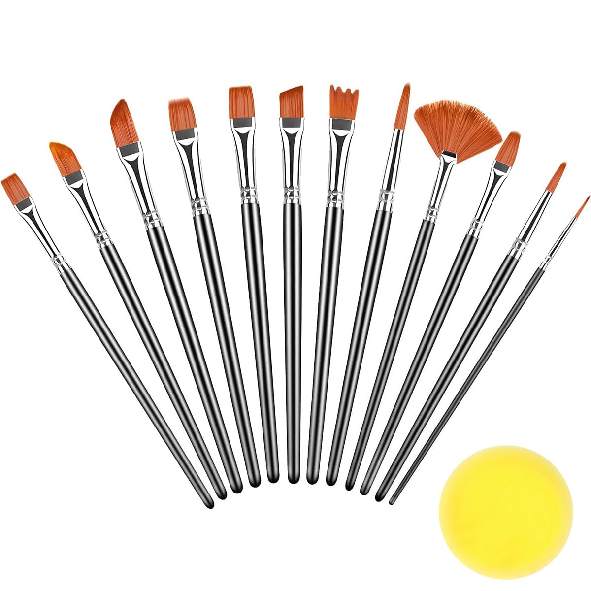 HASTHIP 16 Pcs Artist Paint Brush Set, Nylon Bristle Acrylic Paint Brushes with Brush Storage Bag, Oil Painting Brush Set for Acrylic Painting, Oil, Watercolor Canvas, Beginners & Professionals