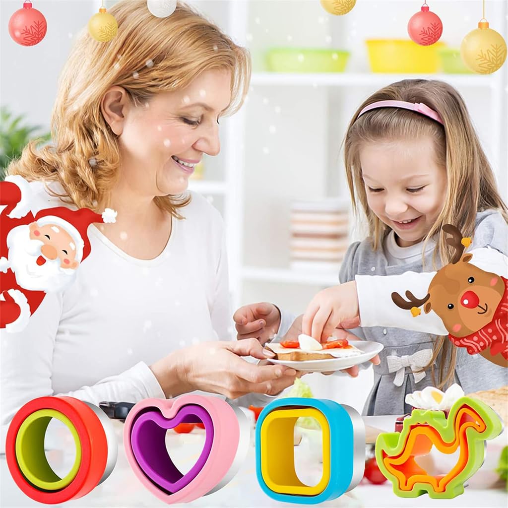 HASTHIP 17Pcs Kid Sandwich Cutter and Sealer Set with Cute Vegetable Cutter Molds, Cartoon Kids Fruit Forks DIY Homemade Bread Sandwich Maker Molds Sandwich Press Mold Cutter and Sealer