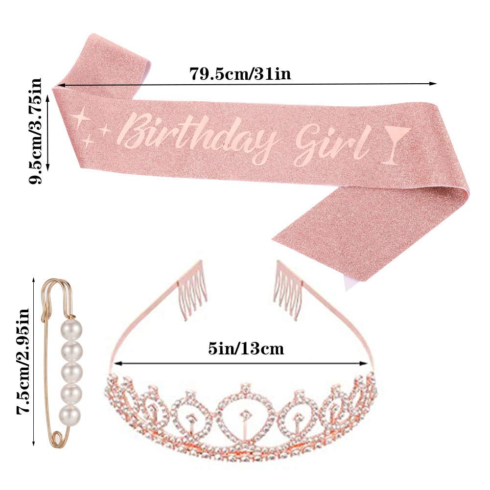 SANNIDHI Birthday Queen Rhinestone Birthday Crown Tiara and Birthday Sash for Girls Women Birthday Party (Silver)