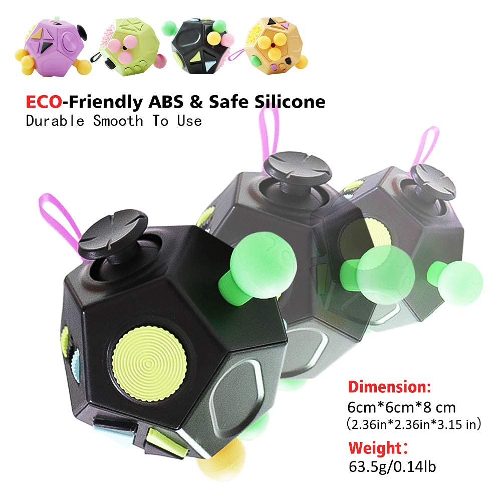 PATPAT 12 Sided Fidget Cube, Dodecagon Fidget Toys for Children and Adults Fidget Toy Stress and Anxiety Relief Depression Anti for All Ages with ADHD ADD OCD Autism (Black)