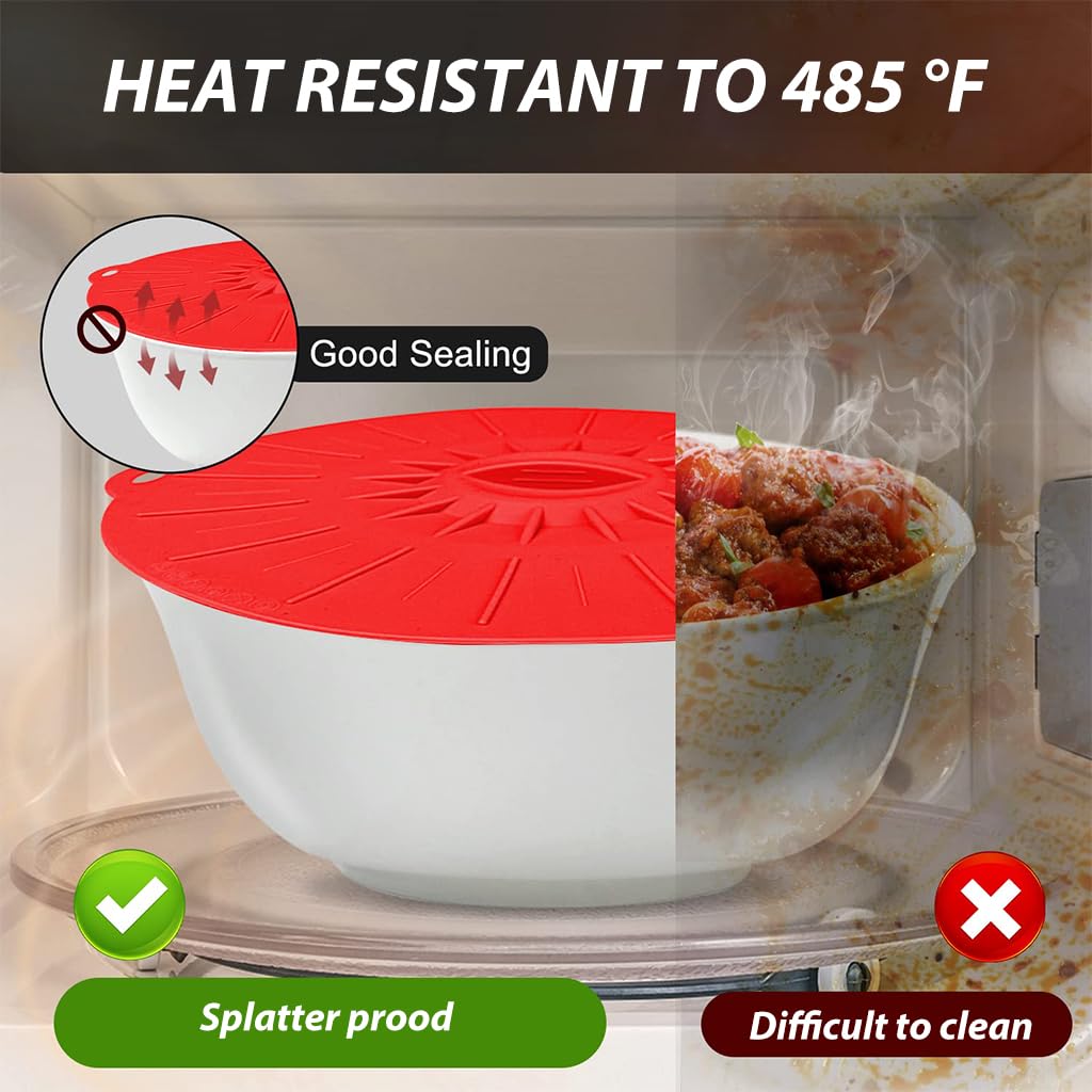 HASTHIP Heat Resistant Microwave Cover, Silicone Lids Covers for Food, Silicone Stretch Lids and Food Covers, 5 Sizes Reusable Heat Resistant Food Lids fits Cups, Bowls, Plates, Kitchen Gadgets