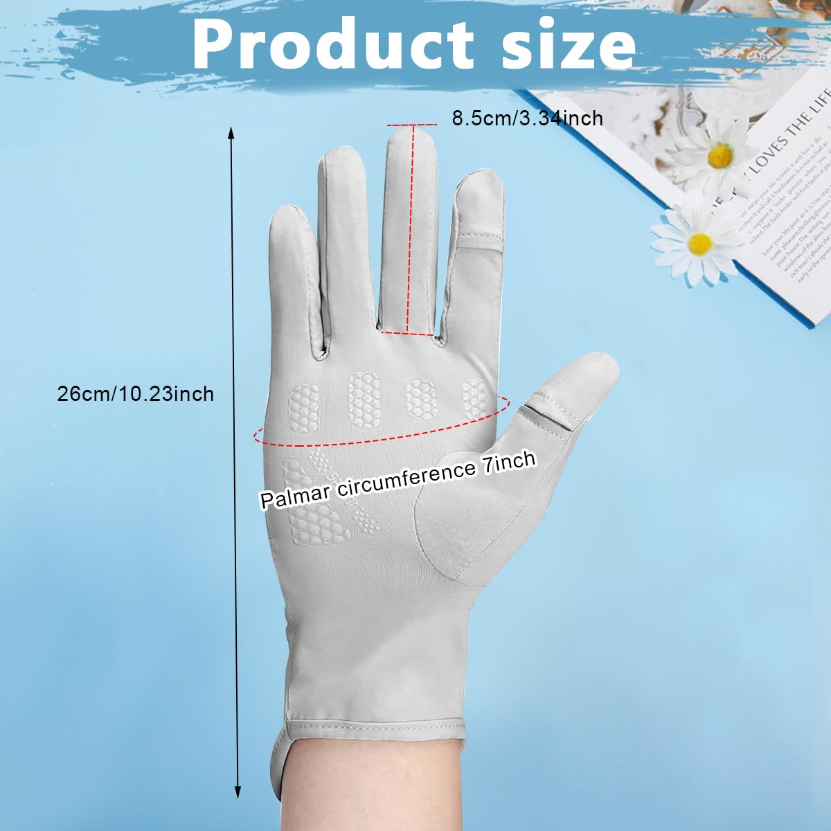 PALAY UV Sun Protection Hand Gloves for Women, Non Slip Touch Screen Gloves, UPF 50+ Breathable Gloves, Outdoor Hand Gloves for Bike, Driving, Cycling, Fishing - Grey