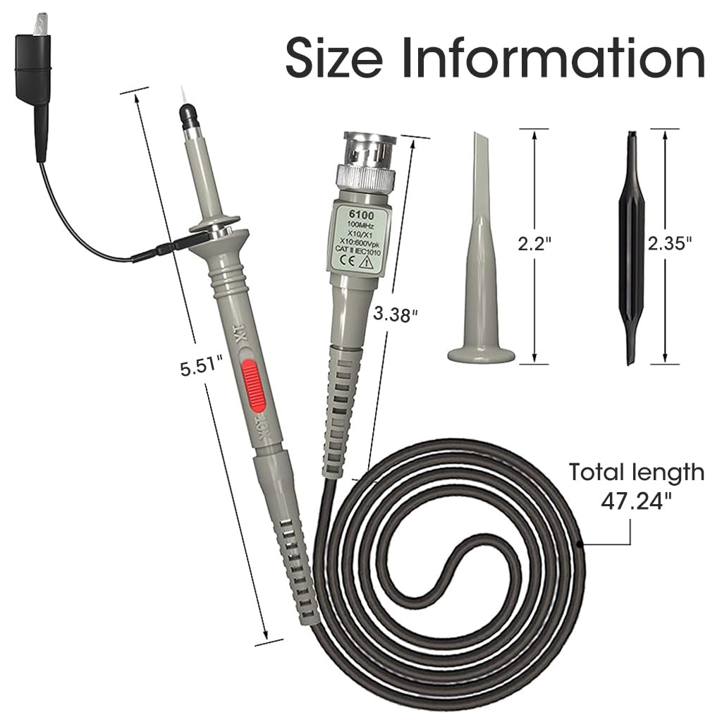 Serplex P6100 Oscilloscope Clip Probes 100 MHz 600V DC High Sensitivity Oscilloscope Clip Probe 10: 1 and 1: 1 for DSO-TC2 / DSO-TC3 Oscilloscope Digital/Virtual/Handheld Oscilloscopes (2 Pack)