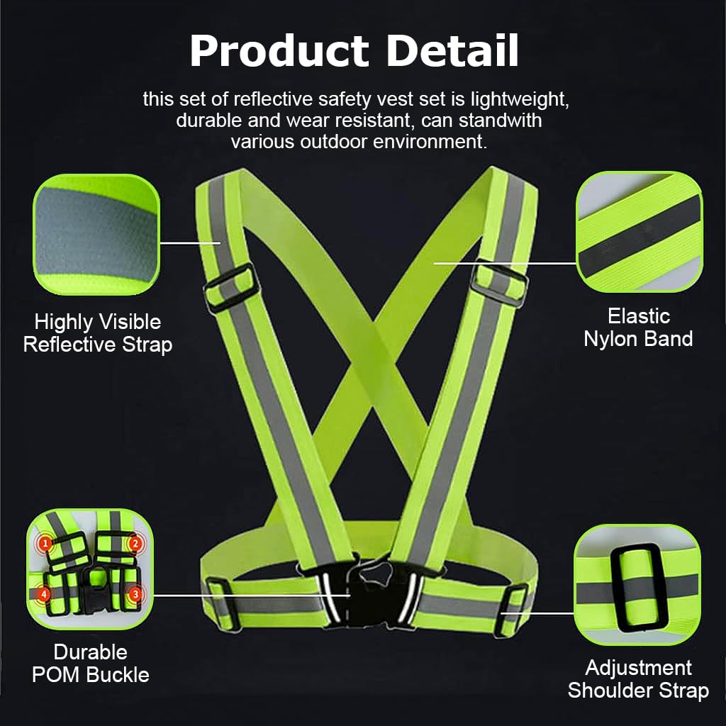 Serplex Safety Vest Reflective Vest Arm Band Set Night Running Green Reflective Vest with Reflective Waist Belt & 2 Arm Band for Cycling, Running, Working, Adjustable Safety Vest for Men Women