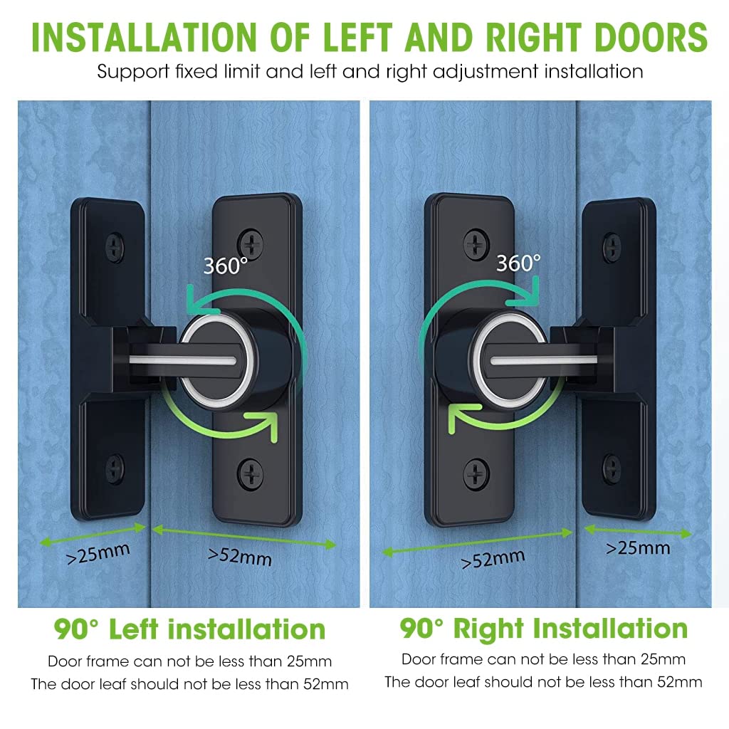 HASTHIP Sliding Door Locks, 90 Degree Heavy Duty Barn Door Lock Hardware with Reflective Strip Mark, Barn Sliding Door Latch Lock Suitable for Garden, Bathroom, Outdoor, Garage, Windo (Black)