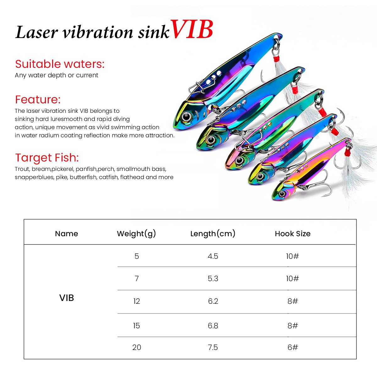 Proberos 5pcs Fishing Lures Dual Hook Fishing Lures Sinking Metal Lure Bait, 5 Sizes Color Metal Fishing Lures, 5g/7g/12g/15g/20g with Storage Box