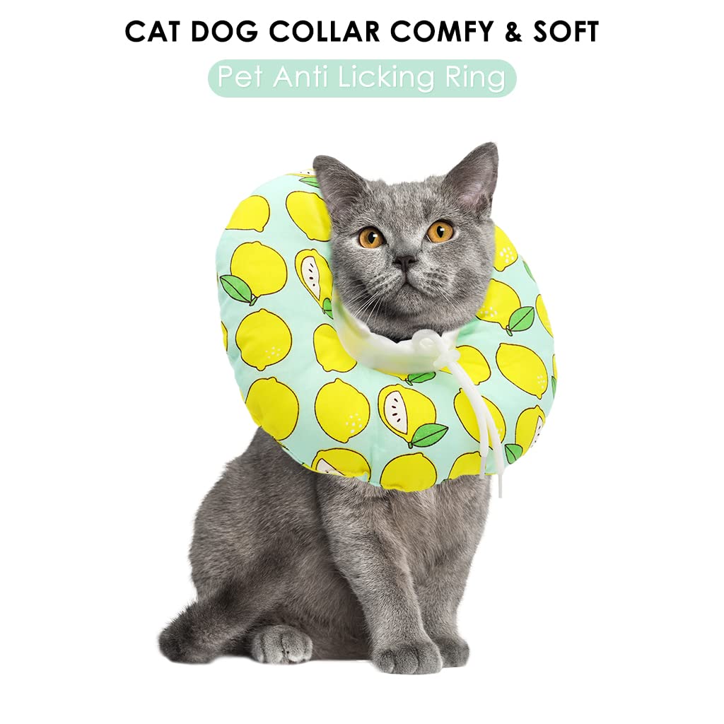 Qpets Cat Cone Collar Comfy & Soft Stuffed PP Cotton Adjustable Size Machine Washable, After Surgery for Anti-Licking Dog E Collar,Surgery Recovery Collar for Pet (M:16-29cm)