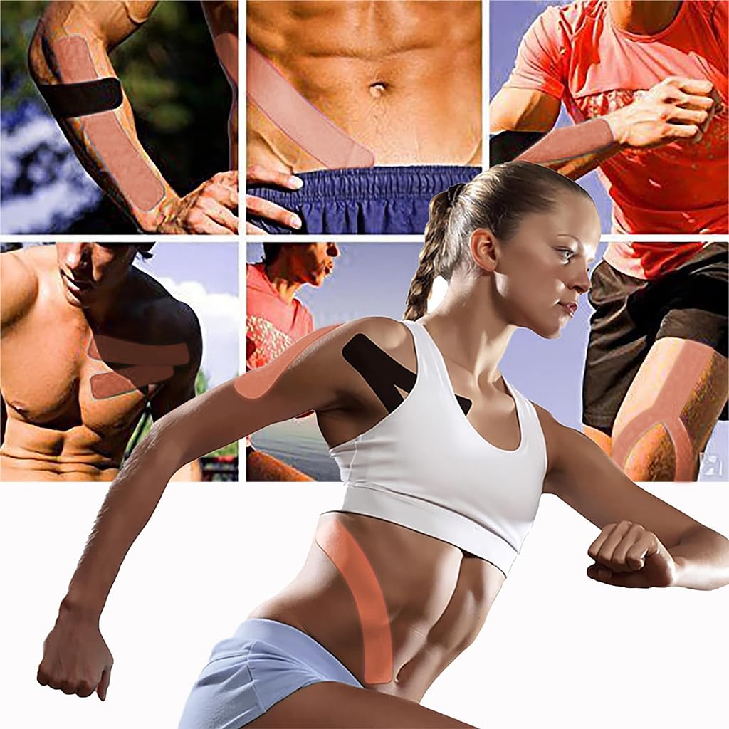HANNEA Waterproof Kinesiology Tape, Breathable Athletic Sports Tape for Joints Support & Muscle Pain Relief, Muscles, Ankle K Taping Waterproof Athletic Tape for Pain Support, 2in×16.4ft, Beige