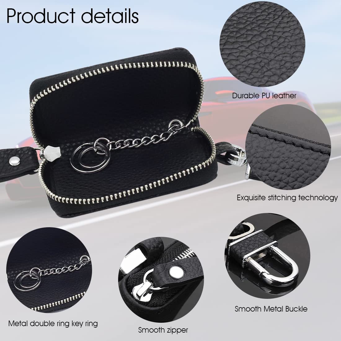 PALAY Car Key Case Protection Leather Car Smart Keychain Coin Holder Auto Remote Car Key Holder for Women and Men Gifts for Men(8.5x5.2CM)