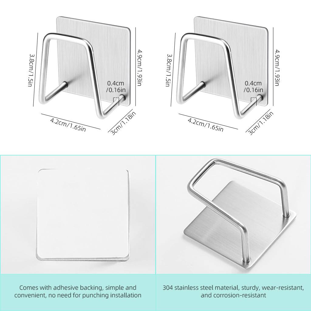 HASTHIP 2Pcs Self Adhesive Sponge Holder Sink Caddy for Kitchen Sink, 304 Stainless Steel Scrubber Hanger Caddy Accessories for Kitchen Accessories, Sliver