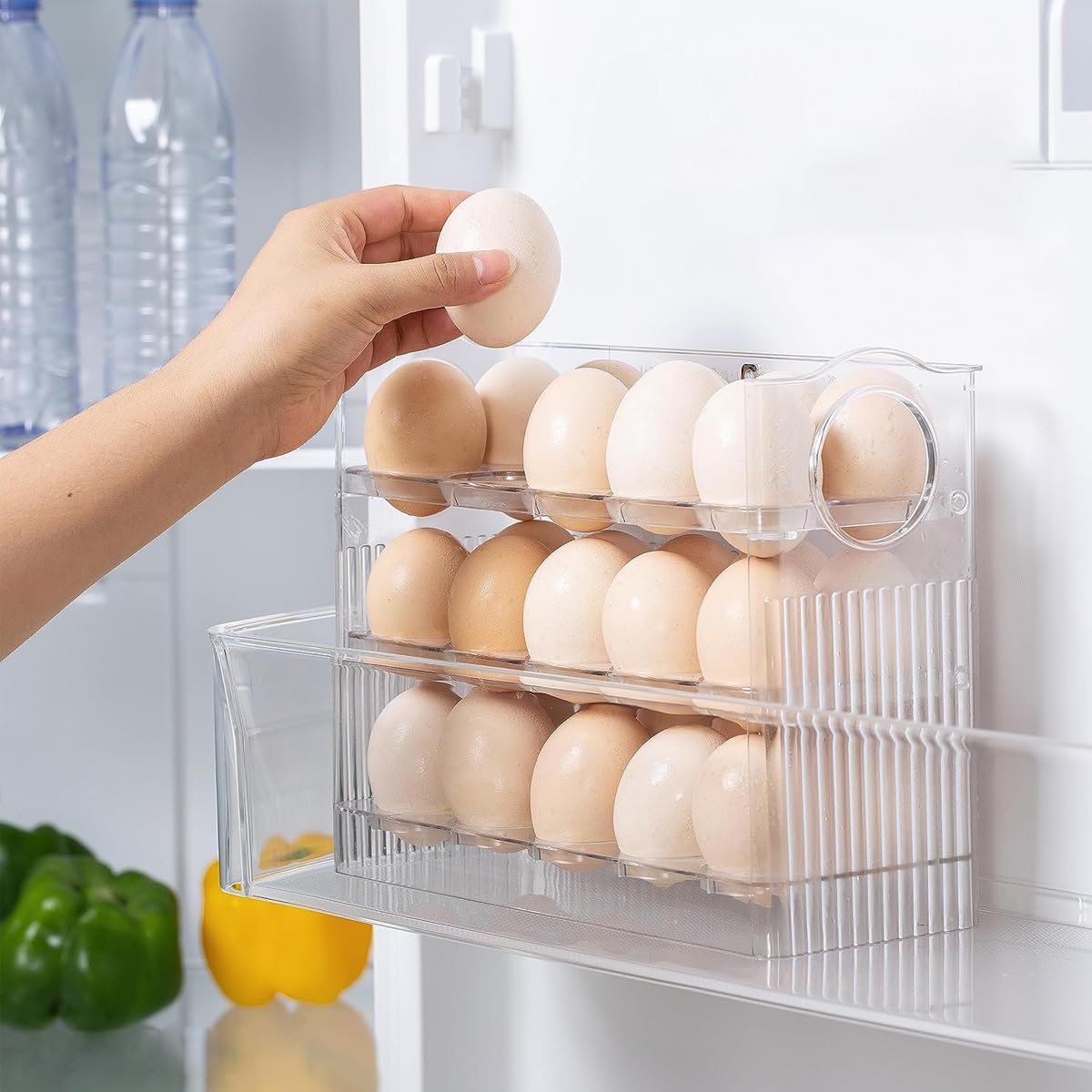 Supvox Egg Tray for Refrigerator, 30 Egg Storage Container, 3 Layer Egg Storage Container for Refrigerator Side Door, Large Capacity Egg Container, Clear Acrylic Egg Organizer, 26 * 10 * 20cm