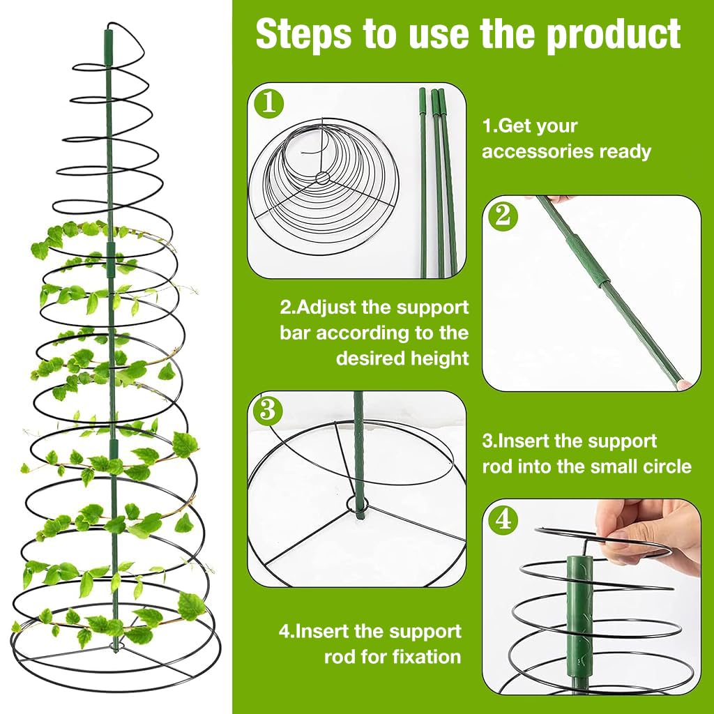 HASTHIP 2 Sets Plants Trellis Iron Adjustable 53.6 Inches Spiral Up Climbing Trellis DIY Assembly Plant Climb Up Trellis Garden Climbing Plants Trellis for Beans, Vine, Flower Pot