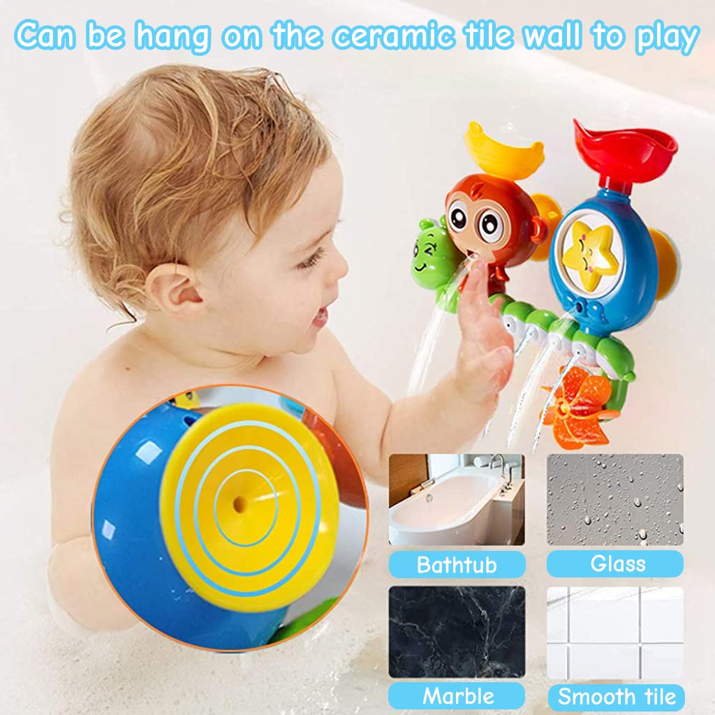 PATPAT Baby Bath Toys, Fun Monkey Water Spray Toy Cartoon Bath Toy Sprinkler Toy Suction Cup Design Bathtub Toy Shower Toy for Baby Toddler Infant 0-3 Years Old Bathtime Gifts for Boys Girls
