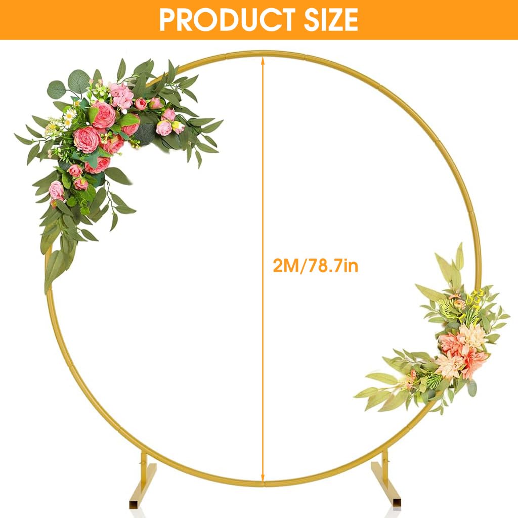 HASTHIP Round Balloon Arch Stand - Decoration Backdrop Stand, 6.56ft Diameter Arch Balloon Stand Assembly Balloon Arch Stand for Wedding, Birthday Party, Baby Shower Decoration (Gold)