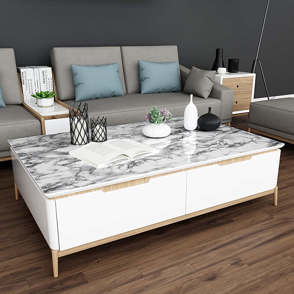 HASTHIP 60CM X 300CM Kitchen Wallpaper, Oil Stain Proof Waterproof Self-Adhesive Wall Stickers, Peel and Stick Wallpaper Marble Contact Paper for Kitchen Furniture, Walls, Table top, Floor (Black)