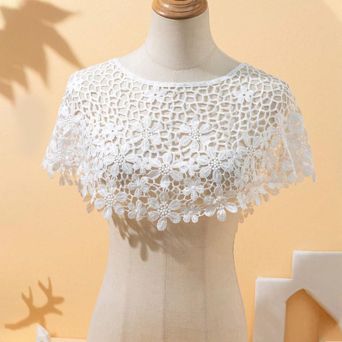 PALAY Knitted Shawl Crocheting Floral Hollow Out Pattern Shawl Cover Up Beach Wear Cover Up Top Knitted Loose Top Pullover Shawl for Off-shoulder, Beachwear, Gown, Strapless