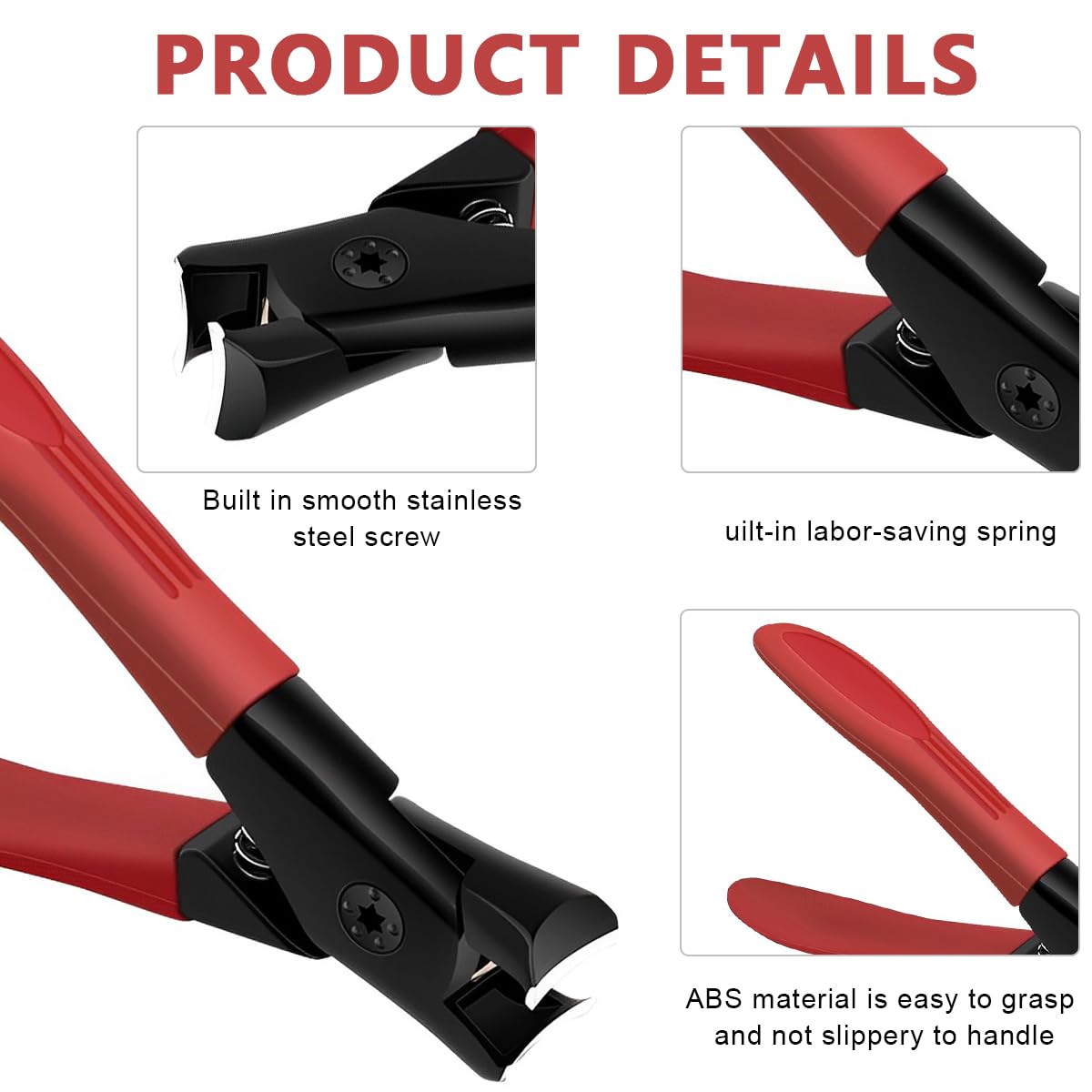 MAYCREATE Thick Nail Clipper, Toenail Clipper with Long Handle Stainless Steel Nail Cutter for Tough Nails Thick Nails, Anti-splash Nail Clipper for Adults, Seniors, Manicure Nail Clipper, Red