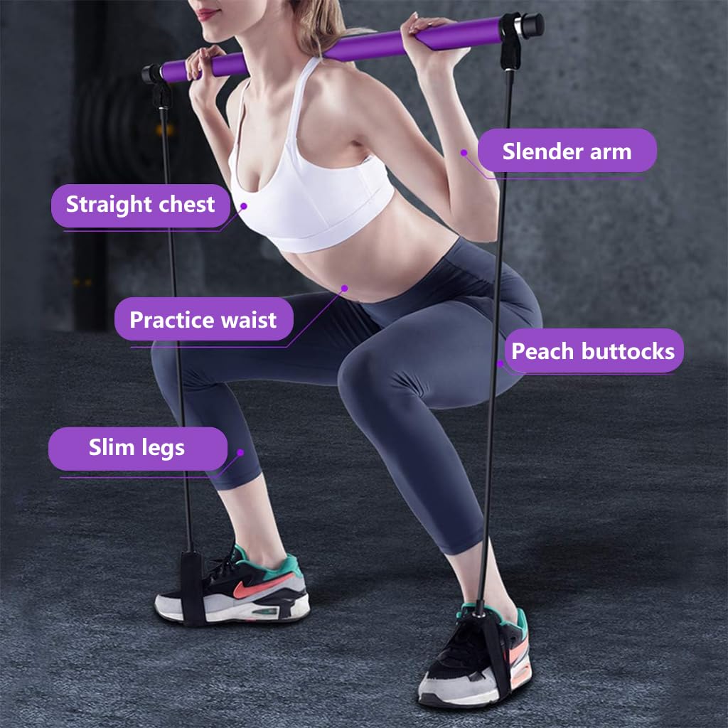 Optifit Foam Portable Yoga Pilates Bar with Resistance Bands&Foot Loop for Pilates, Workout, Portable Home Gym Workout, Body Shaping Pilates Stick, Pilates Sculpt Bar for Bodybuilding Workout.