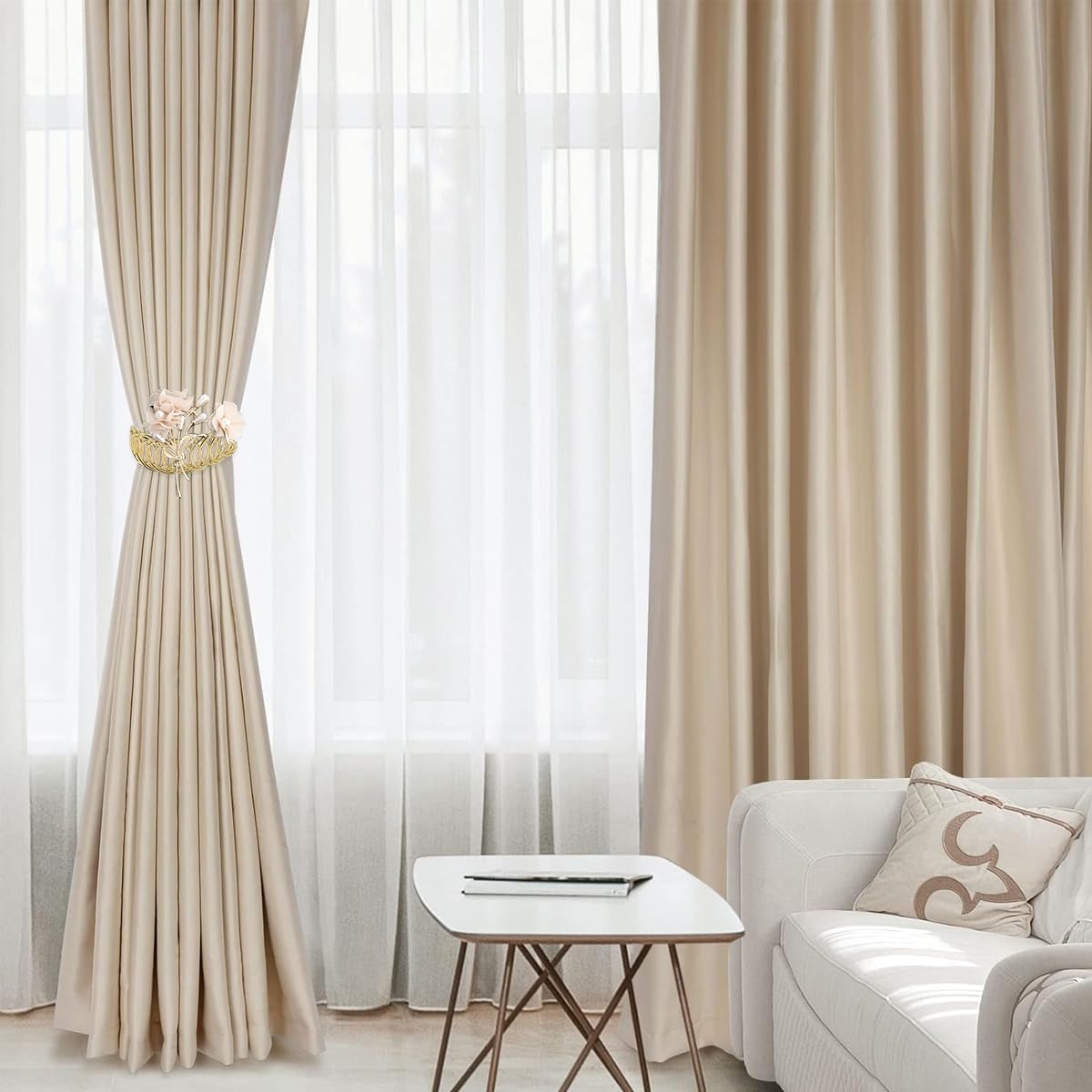 HASTHIP Curtain TieBacks, 2 Pack Pearl Curtain Tie Backs, Modern Decorative Curtain Holdbacks Holder with Elastic Cord Drapes Clips Buckle