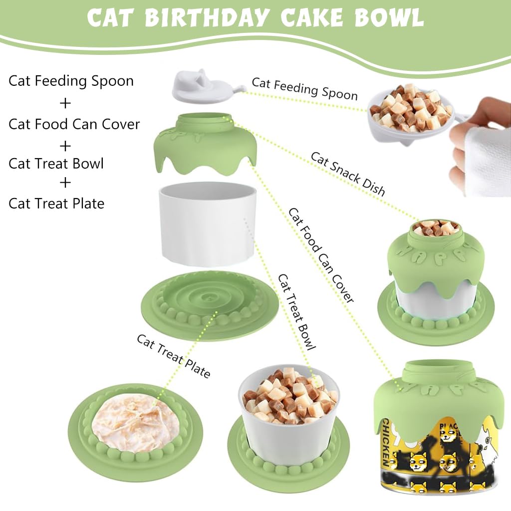 Qpets Cat Food Bowl, 3 In 1 Pet Food Bowl Food-grade TPE Pet Food Bowl Dry & Wet Food Bowl, Dog Slow Feeder Creative Cartoon Birthday Cake Cat Food Bowl Dog Cats Birthday Supplies