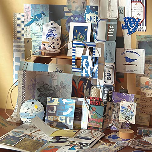 HASTHIP® Paper Scrapbook Stickers Supplies Kit Diy For Journaling Scrapbooking Retro Aesthetic Bullet Junk Journals Notebook Blue 3 PCS