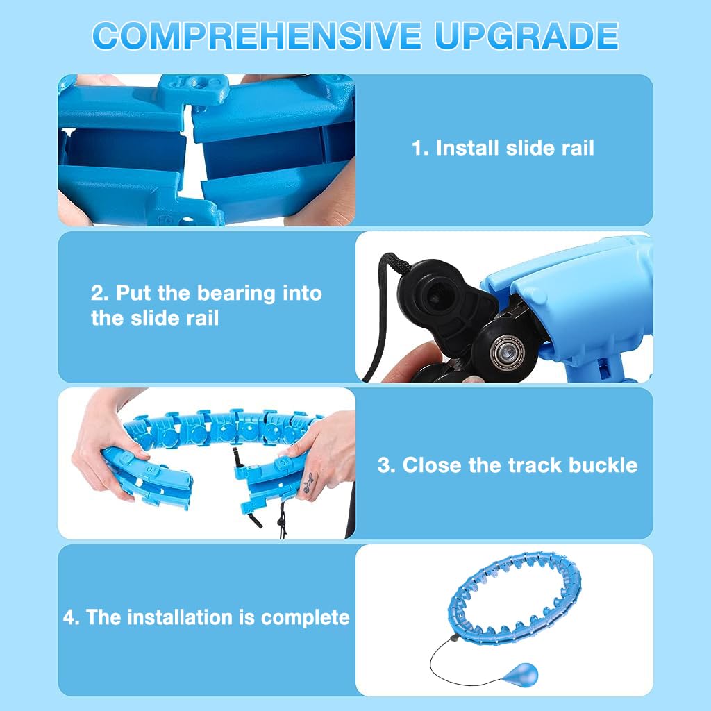Proberos Hula Hoop for Adults Kids with Weighted Ball, 30 Knots Detachable Hula Hoop for Weight Loss Abdomen Massage Fitness Workout, Auto-Spinning Hula Hoop Ring for Waist Size Under 57in